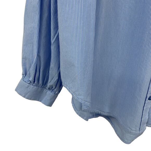 Sanctuary Light Blue White Striped Button Up Long Puff Sleeve Top Womens XL - Picture 2 of 7